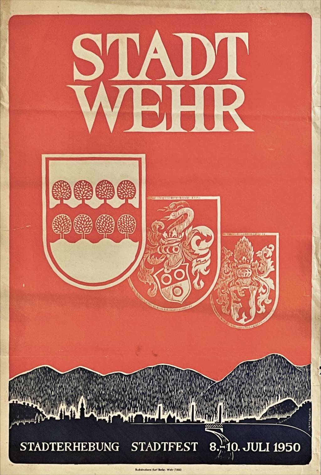 Plakat zum Stadtfest anläßlich der Stadterhebung am 8.-10.7.1950 von Werner Krotzinger